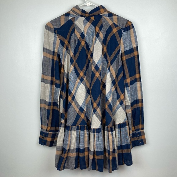 FREE PEOPLE Peppy In Plaid Oversized Button Down Shirt in Blue/Tan - Picture 5 of 12